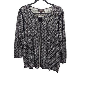 Dana Buchman L Black Cream Fly-Away Cardigan Lightweight Linen Cotton Blend. 426